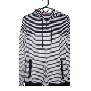 Travis Mathew Womens Striped Full Zip Hoodie‎ Size M Black White Athleisure Golf